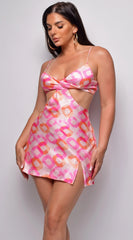 Let's Run Away Pink Abstract Print Satin Dress