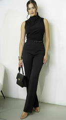 Rhen Asymmetric Draped Jumpsuit - Black