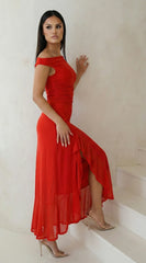 Ascent Off Shoulder Maxi Dress - Red