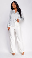 Viv Satin Button Down Classic Shirt - Blue