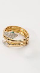 Snake Metal Rhinestone Twisted Bangle Bracelet - Gold