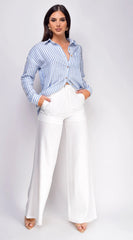 Drew Crinkle Wide Leg Pants - White