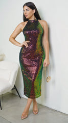 Lunera Sequin Mock Neck Midi Dress - Multi Color