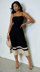 Mira Ribbed Two Tone Midi Dress - Black