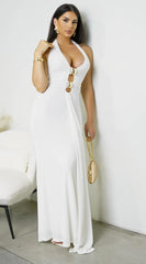 Zalyra Halter Cutout Maxi Dress - White
