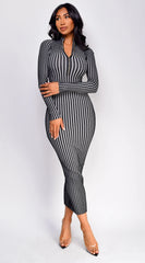 Amara Two Tone Front Zipper Maxi Dress - Gray