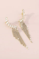 Shiny Gold Rhinestone Long Fringe Drop Earrings