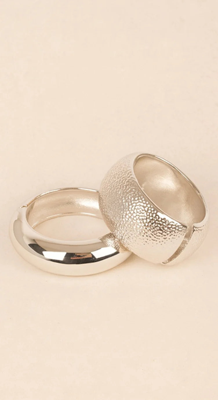 Gilded Duo Two Piece Set Metal Bangle - Silver