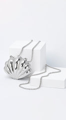 Coraline Shell Metal Mini Clutch Purse - Silver