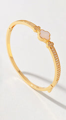 Imy Gold Plated Pearl Cubic Zirconia Clover Bangle Bracelet - Gold
