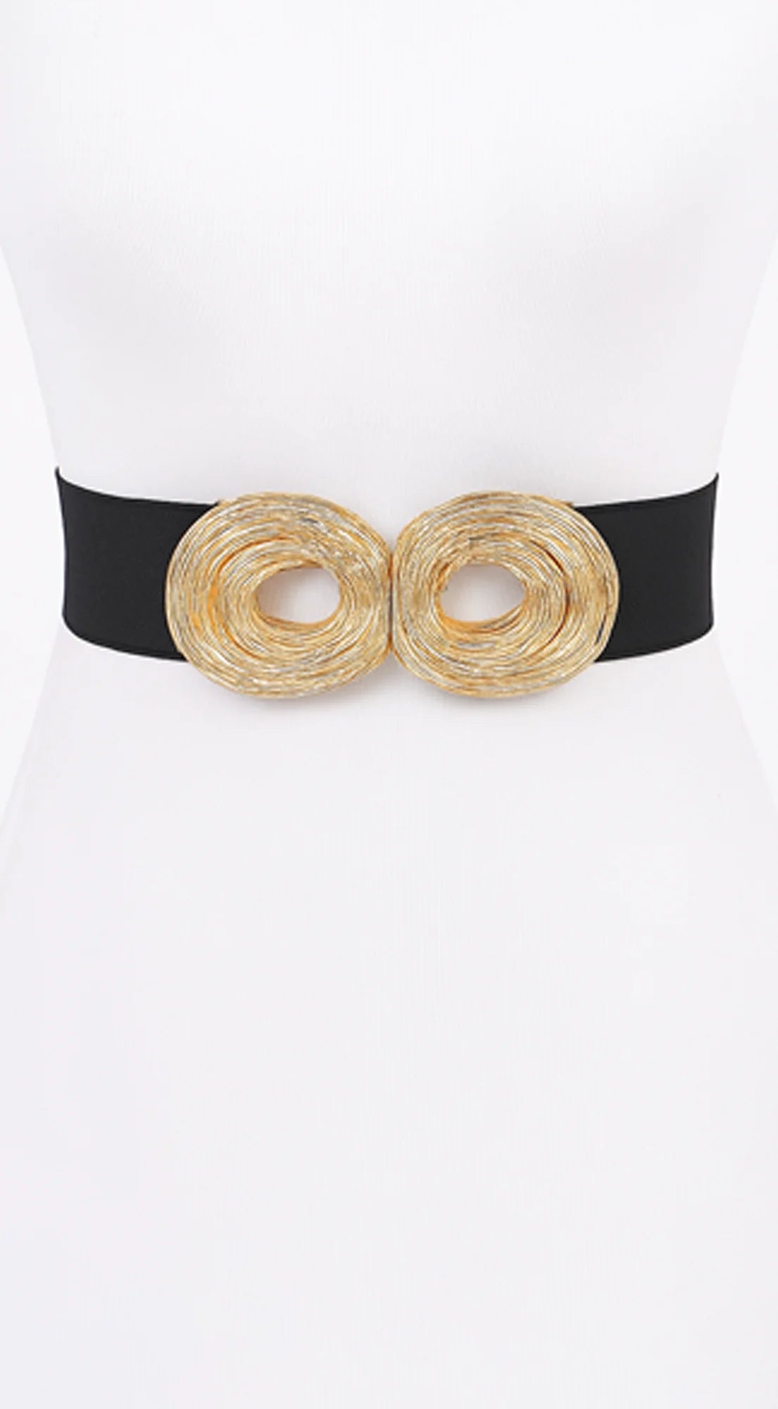 Uma Gold Metal Buckle Elastic Belt - Black