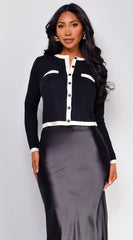 Vancouver Contrast Button Down Cardigan - Black