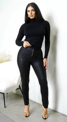 Linea Coated Texture Pants - Black