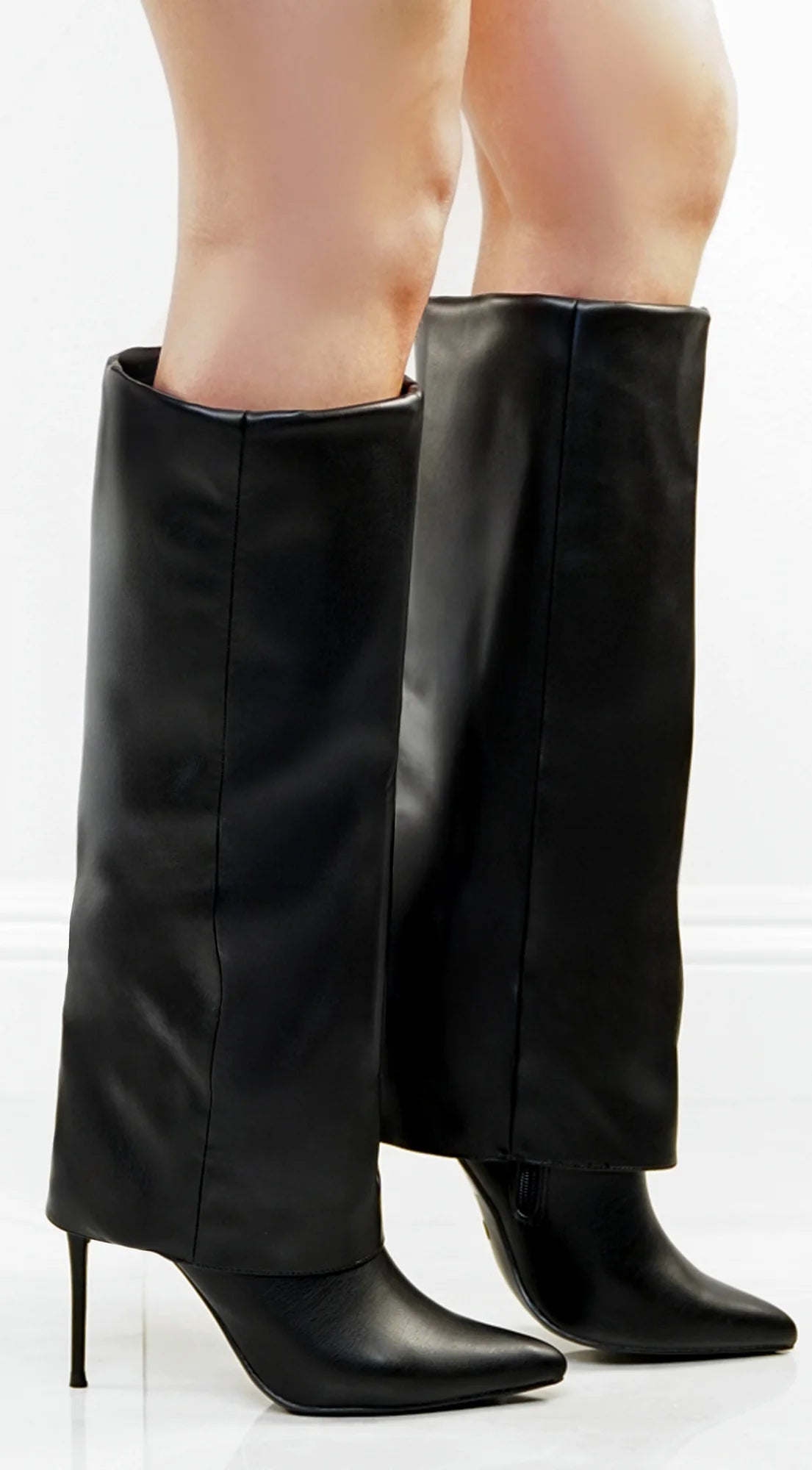Yetta Pointed Toe Overlay High Heel Boots - Black