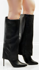 Yetta Pointed Toe Overlay High Heel Boots - Black