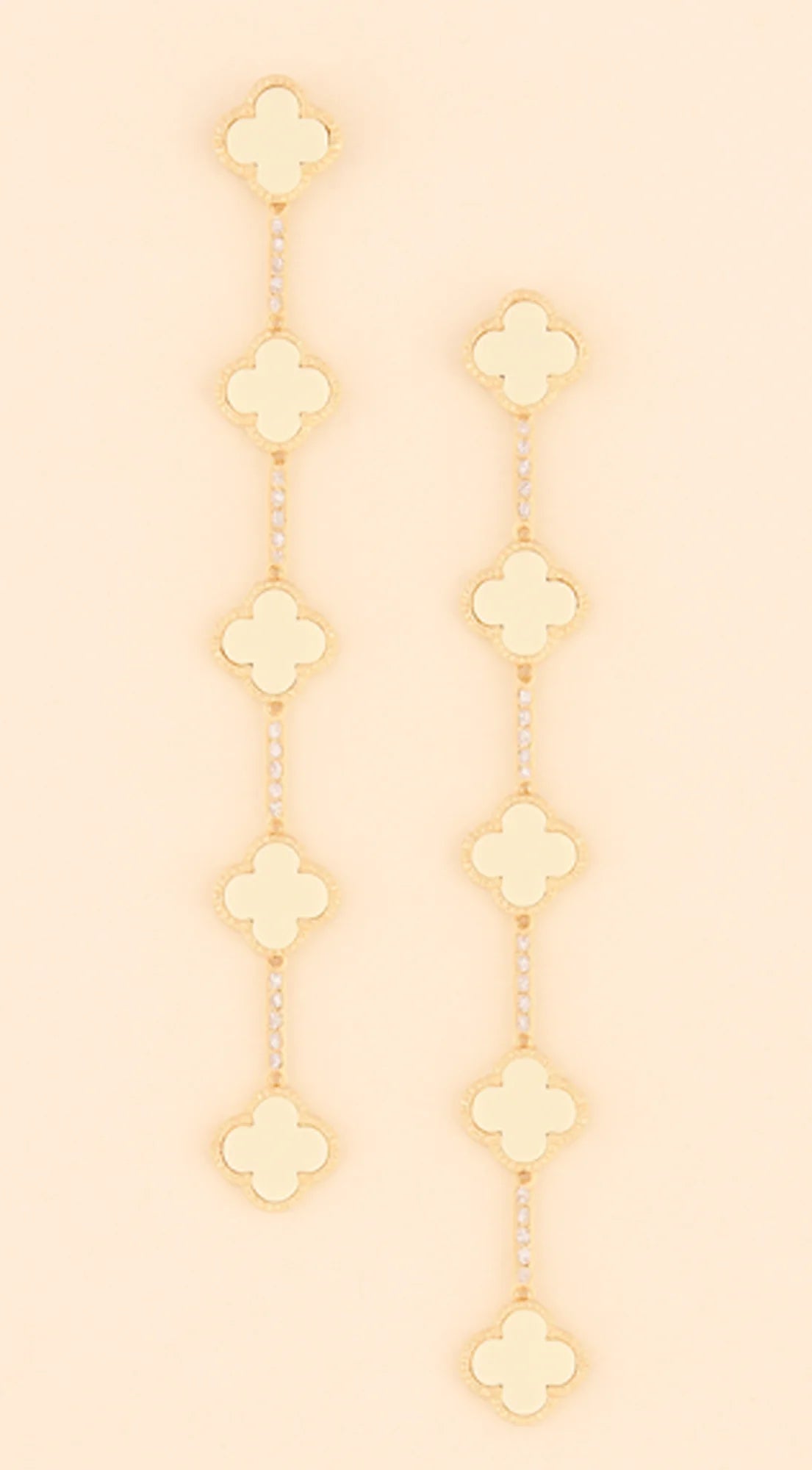 Emy Jeweled Clover Charm Drop Earrings - Ivory