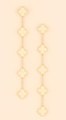Emy Jeweled Clover Charm Drop Earrings - Ivory