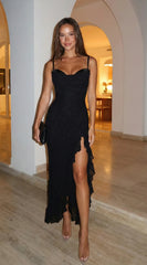 Rosyne Lace Drape Maxi Dress - Black