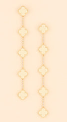Emy Jeweled Clover Charm Drop Earrings - Ivory