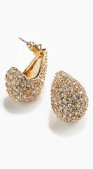Gold Dipped Cz Pave Wide Tear Drop Earrings - Gold