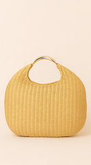 Sunhaven Faux Straw Metal Handle Hobo bag - Khaki