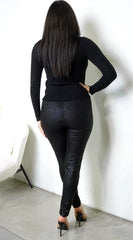 Linea Coated Texture Pants - Black