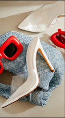 Gia Clear Pointy Toe Heels - White