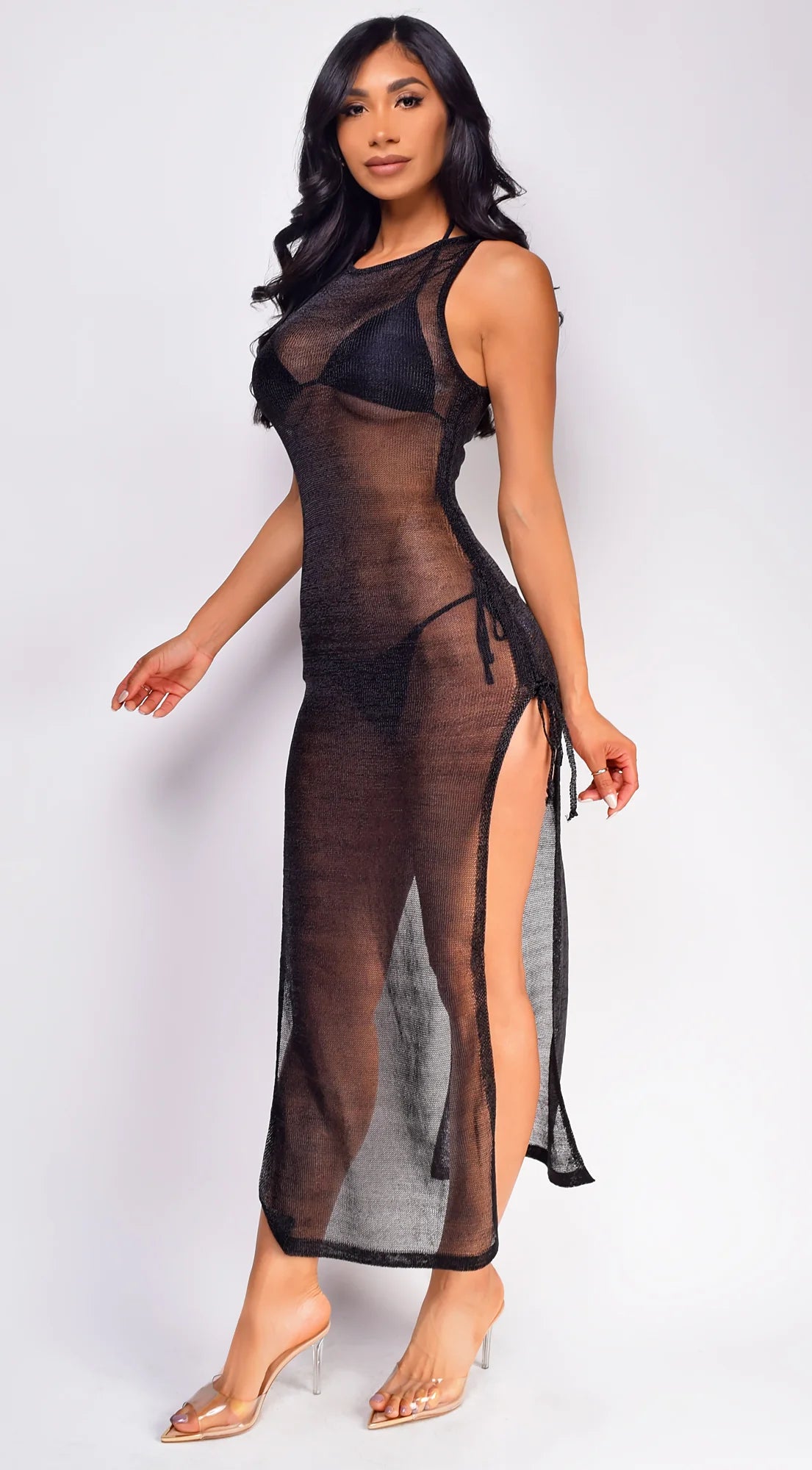 Island Hideout Black Side Slit Cover Up