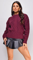 Lula Chunky Cable Knit Sweater - Wine