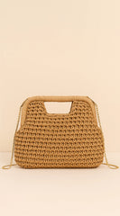 Palmira Faux Straw Clutch - Khaki
