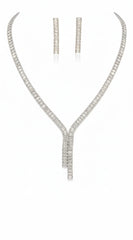 Azara Rhinestone Earring And Necklace Set - Silver