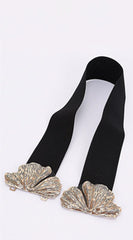 Fia Flower Gold Metal Buckle Elastic Belt - Black