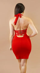 Cintara Knit Halter Neck Mini Dress - Red