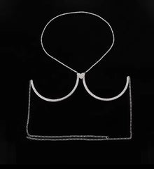 Solara Heart Crystal Bra Chain - Silver