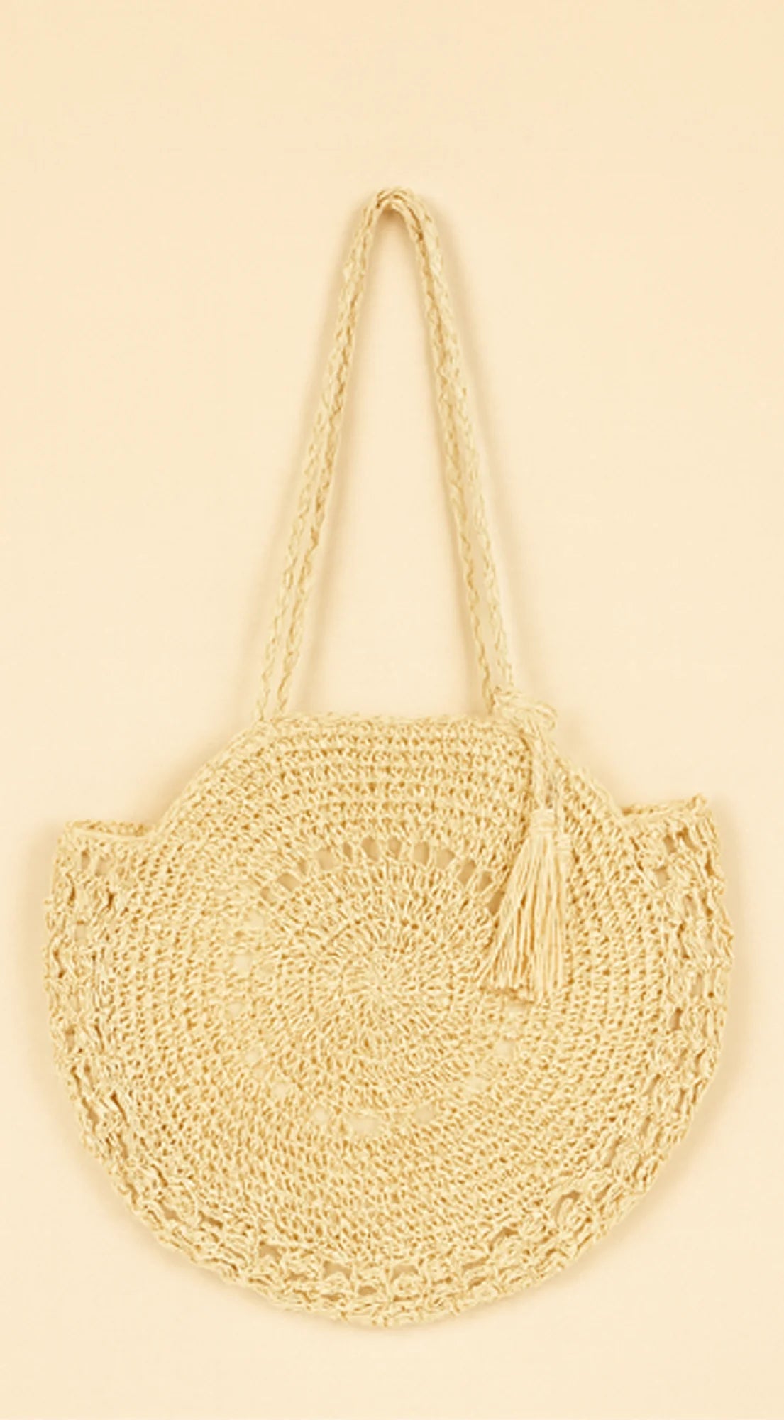Circle Straw Summer Tote Bag - Ivory
