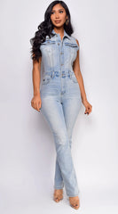 Nyssa Sleeveless Denim Jumpsuit - Blue