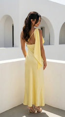 Valencia One Shoulder Satin Maxi Dress - Butter Yellow