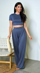 Victoria Wide Leg Pants Set - Blue