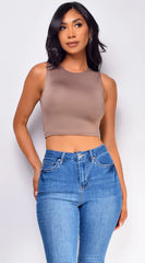 Lylah Crop Tank Top - Brown
