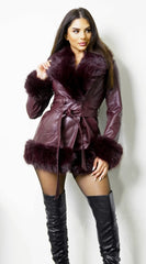 Metropolitan PU Faux Fur Coat - Burgundy