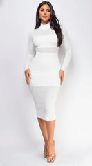 Taima High Neck Sheer Pointelle Midi Dress - White
