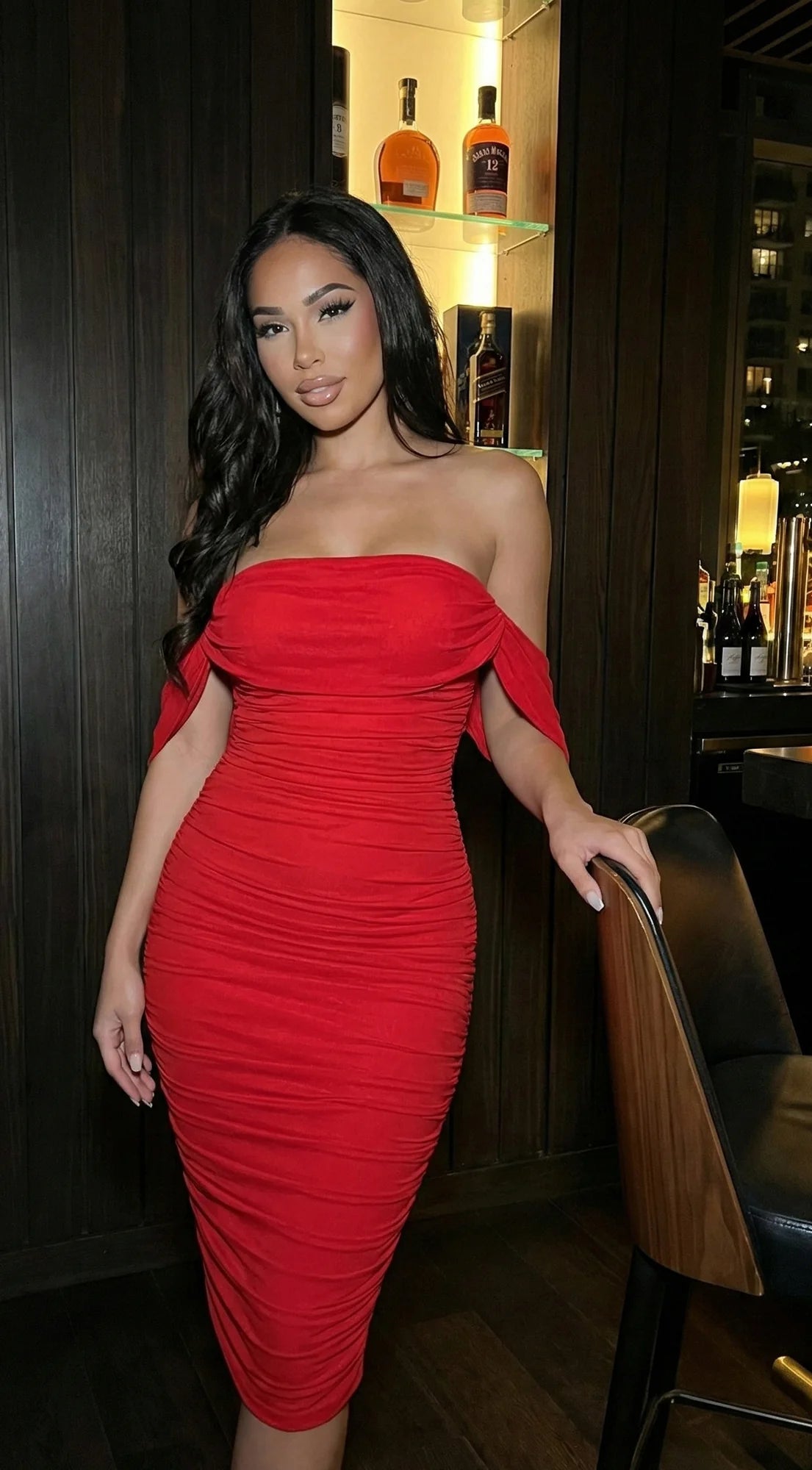 Kat Mesh Off Shoulder Dress - Red