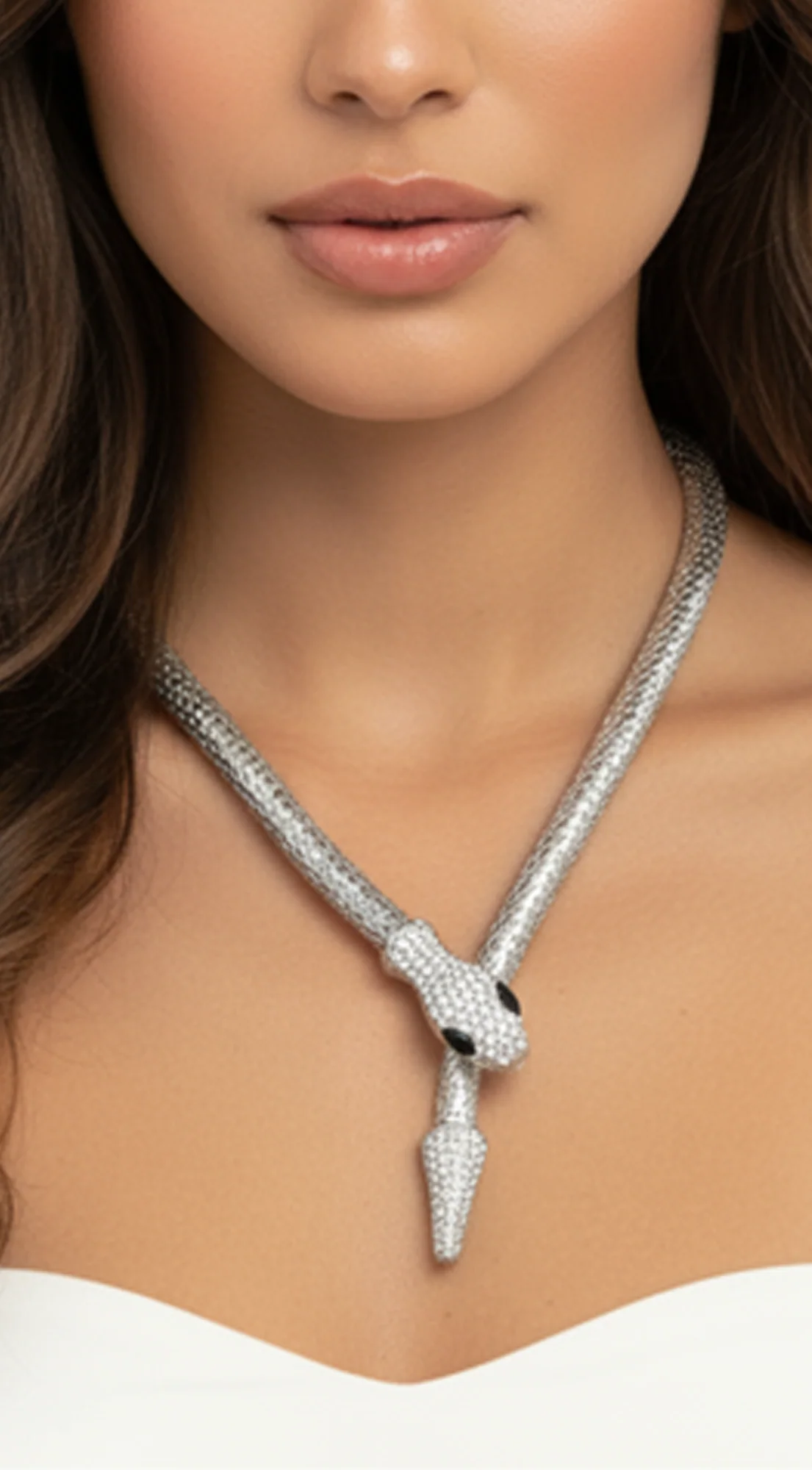 Snake Rhinestone Choker Necklace - Silver