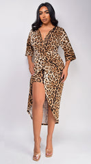 Dakota Brown Leopard Print Midi Dress