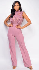 Vanna Crochet Flared leg Jumpsuit - Mauve Pink