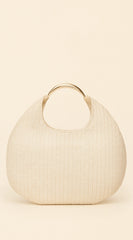Sunhaven Faux Straw Metal Handle Hobo bag - Beige