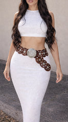 Tamara Silver Disc Faux Leather Boho Western Waist Belt - Brown
